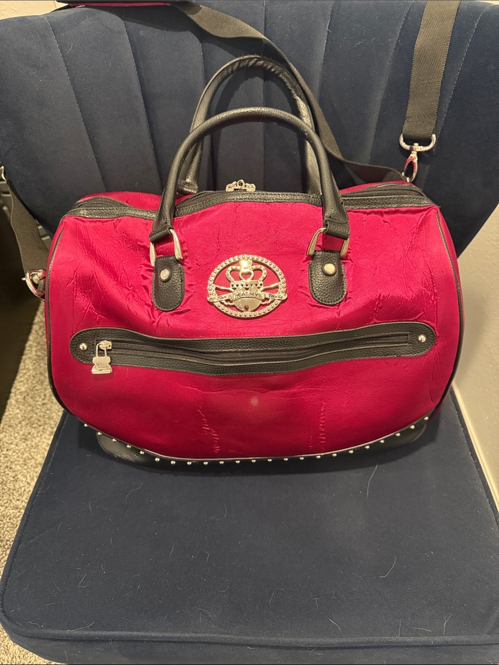 Kathy Van Zeeland Fuchsia Satchel with Black Trim and Studs